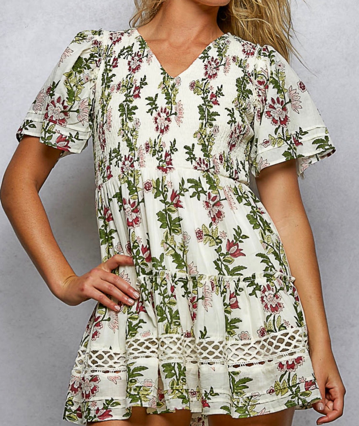 Floral Cotton Dress -Olive